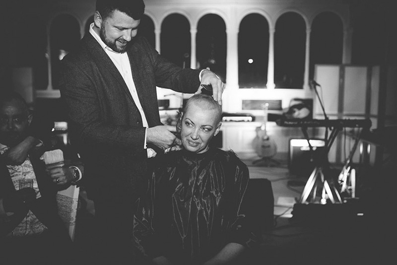 bride shaves head for groom