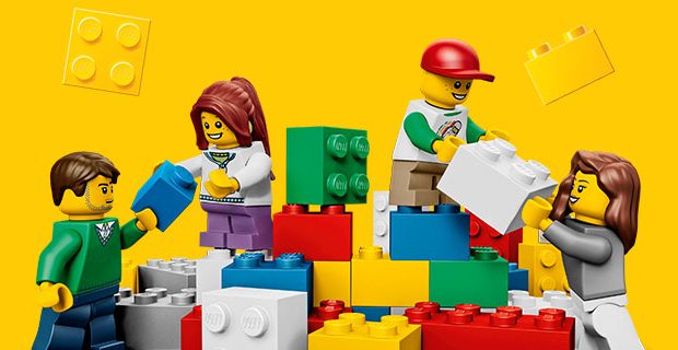 A man LEGO to build a lego house for children in Camp