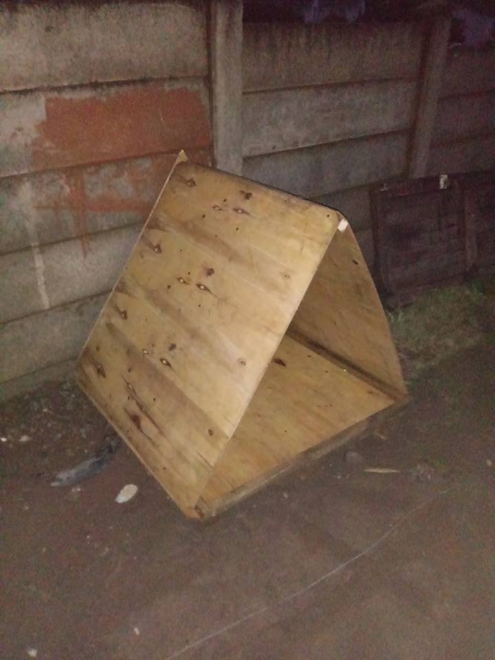 Heroic neighbour jumps over fence to build shelter for dog left in the