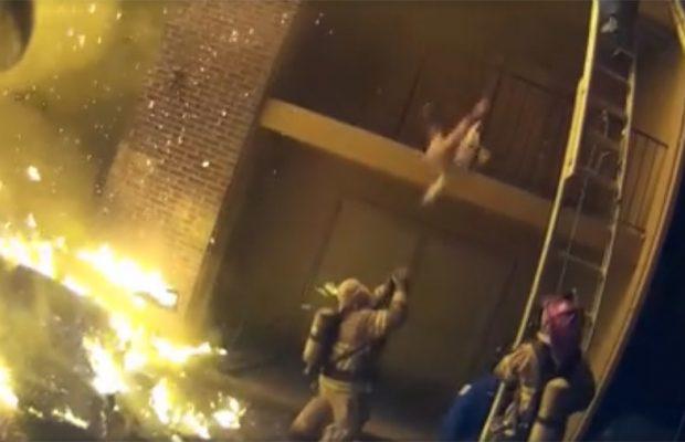 Must Watch: Firefighters catches child thrown from 3rd story balcony