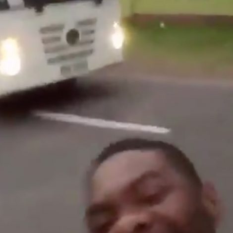 Smanga was walking with friends when he decided to do a little selfie video. He saw the bus behind him but didn't realise the turning circle might come into contact with him.