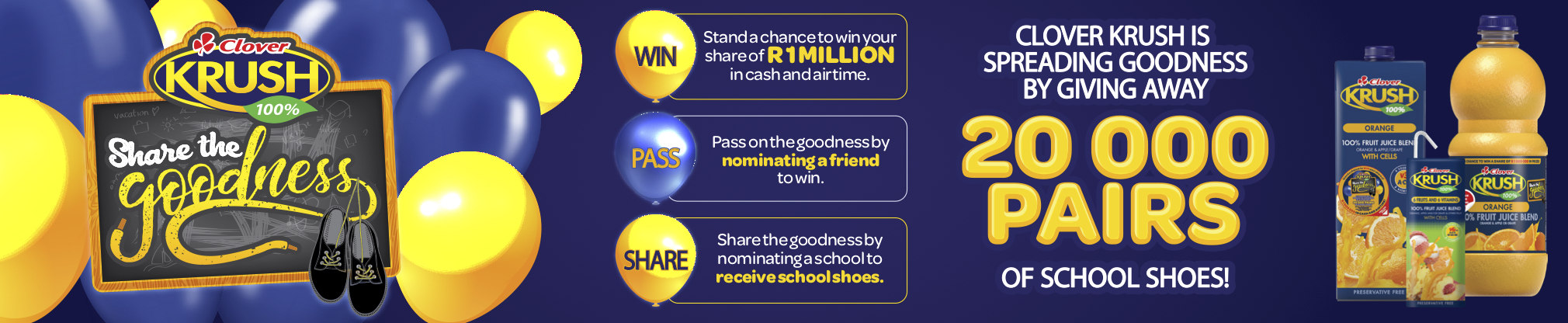The #KrushGoodness project will see 20 000 children across South Africa receiving a brand new pair of school shoes to better equip them for the school year ahead. https://www.goodthingsguy.com/business/clover-krush-celebs-2019/