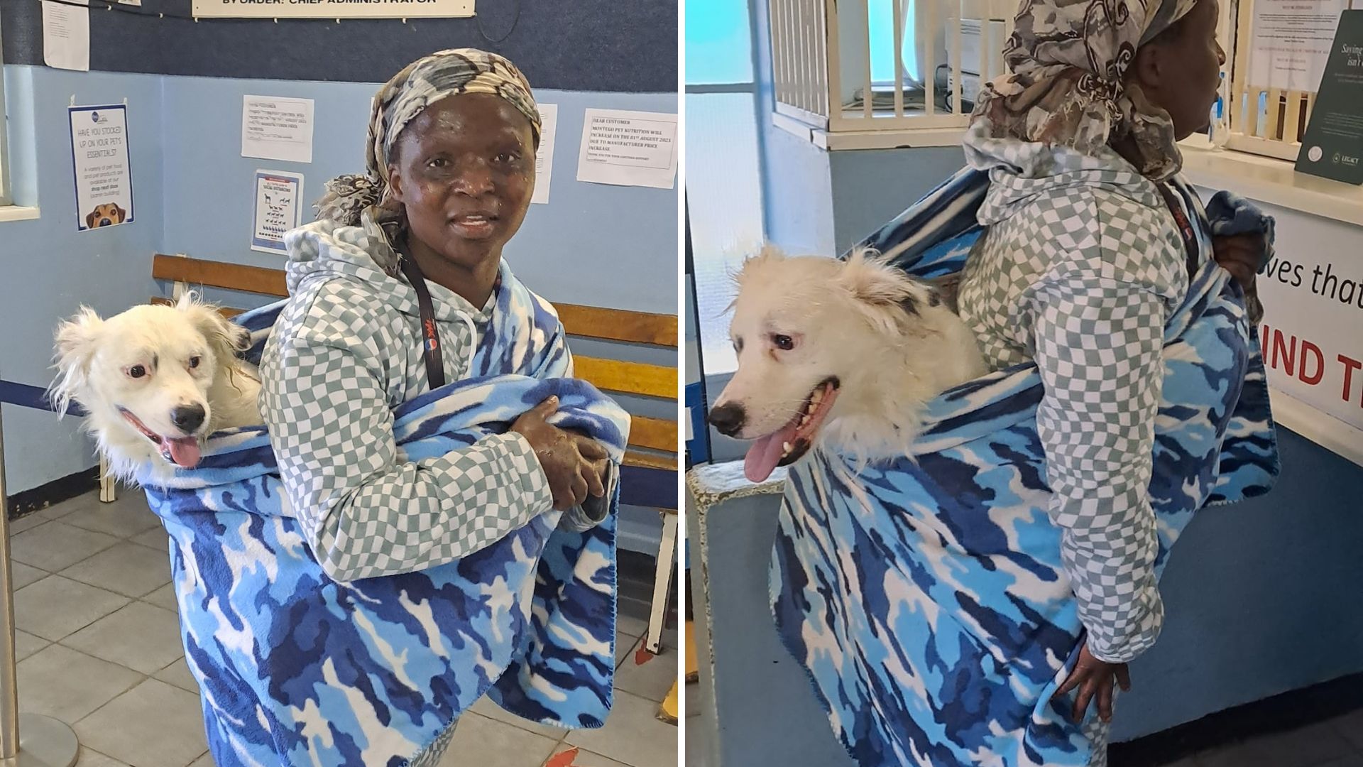 Woman carries Dog